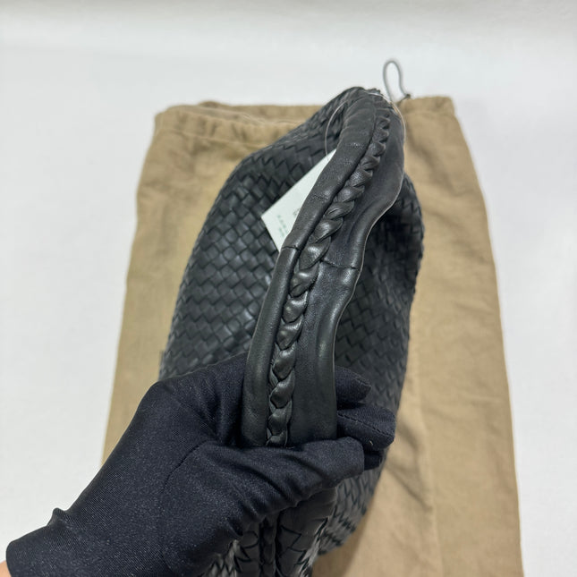 Sold Bottega Veneta Black Belly Hobo Intrecciato Nappa Leather Handbag