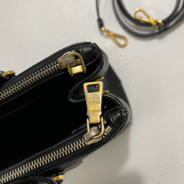 Prada Galleria Saffiano Leather Small Black Handbag with Strap