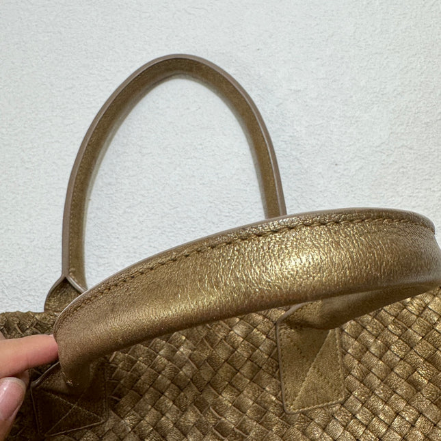 Sold Bottega Veneta Cabat Medium Intreccio Leather Tote Bag Gold