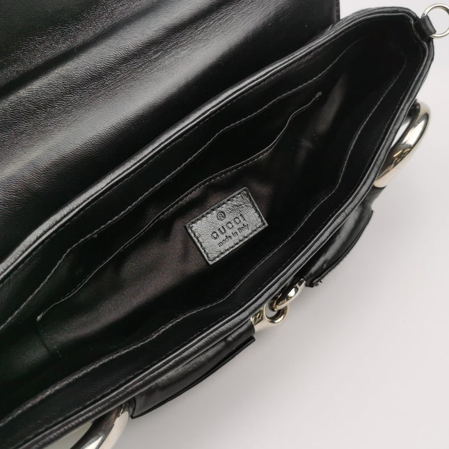 Gucci Horsebit 1955 Chain Shoulder Bag Large Black Padded Leather S23