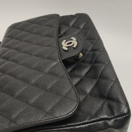 Chanel Classic Flap Jumbo Black Caviar Leather Single Flap Silver Hardware 2006-08
