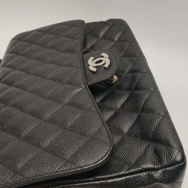 Chanel Classic Flap Jumbo Black Caviar Leather Single Flap Silver Hardware 2006-08