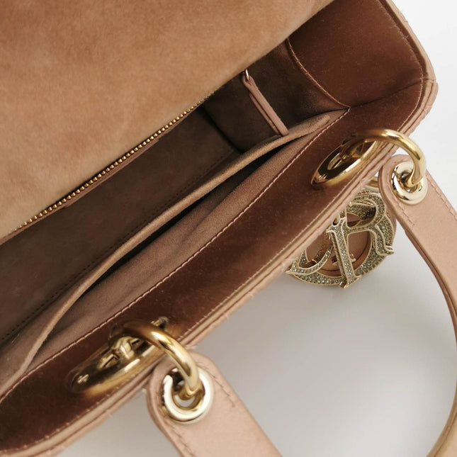 Sold Lady Dior Small My AbcDior 2019 Beige Silk Handbag Crystal Charms