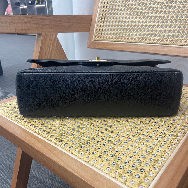 Chanel Classic Flap Maxi 2011 Black Caviar Leather Double Flap with Gold Hardware