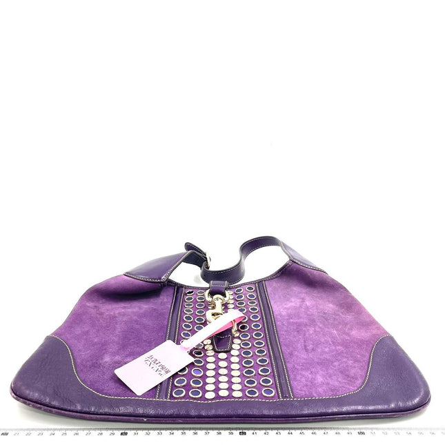 Gucci Jackie Vintage Large Purple Suede Leather Ringlets Decoration
