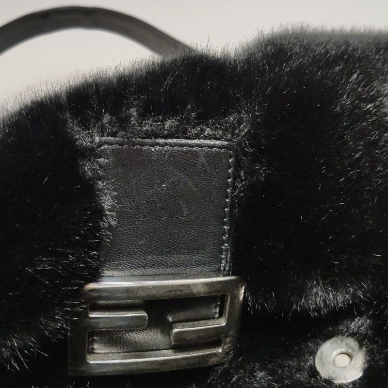 Fendi Mamma Baguette Black Faux Fur Shoulder Bag Luxbags