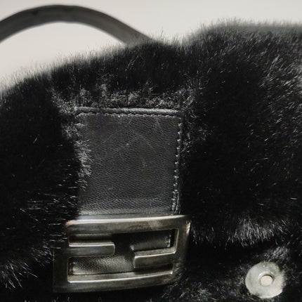 Fendi Mamma Baguette Black Faux Fur Shoulder Bag