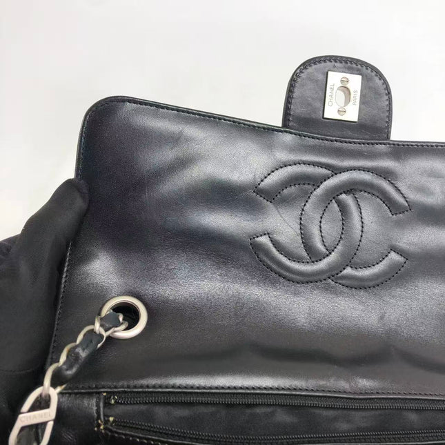 Chanel Medium Straw Wicker Flap Bag Black Diamond Wild Stitch