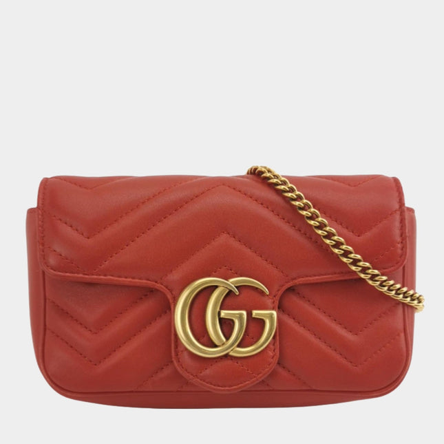 Gucci Marmont Super Mini Flap Leather Bag Red Leather-Luxbags