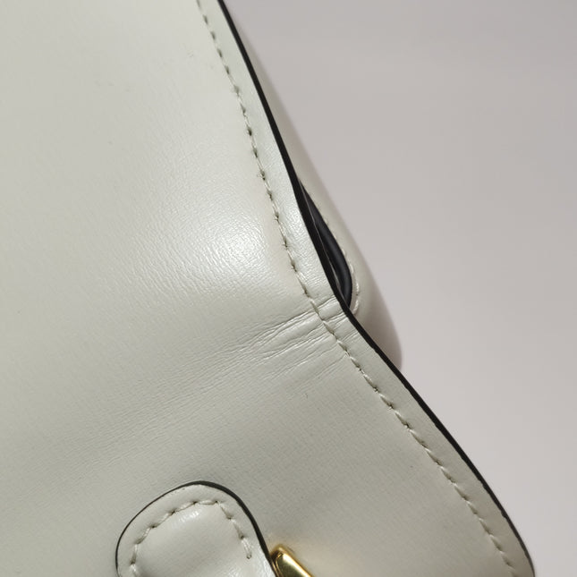 Gucci Bamboo 1947 Top Handle Bag Small White Box Leather Canvas Strap