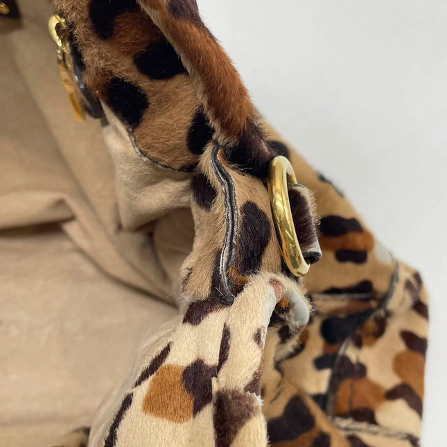 Prada Cheetah Print Large Brown Pony-style Calfskin Tote with Strap