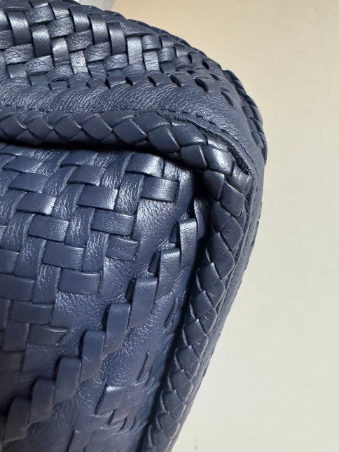 Loewe Puzzle Small Leather Woven Braided Navy Crossbody Bag
