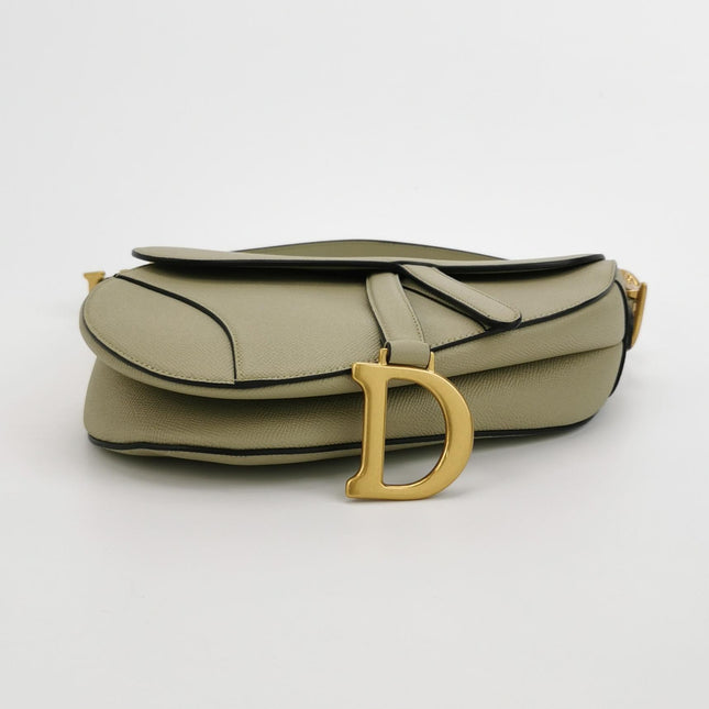 Dior Saddle Medium 2022 Mint Green Grained Leather Handbag with Leather Strap