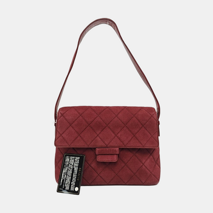 Chanel Vintage Medium Flap Top Handle Bag Burgundy Suede Leather 1997-1999