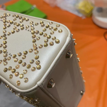 Lady Dior Mini Gold Calfskin Leather with Crystals Gold Hardware 2023