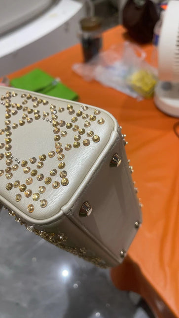 Lady Dior Mini Gold Calfskin Leather with Crystals Gold Hardware 2023