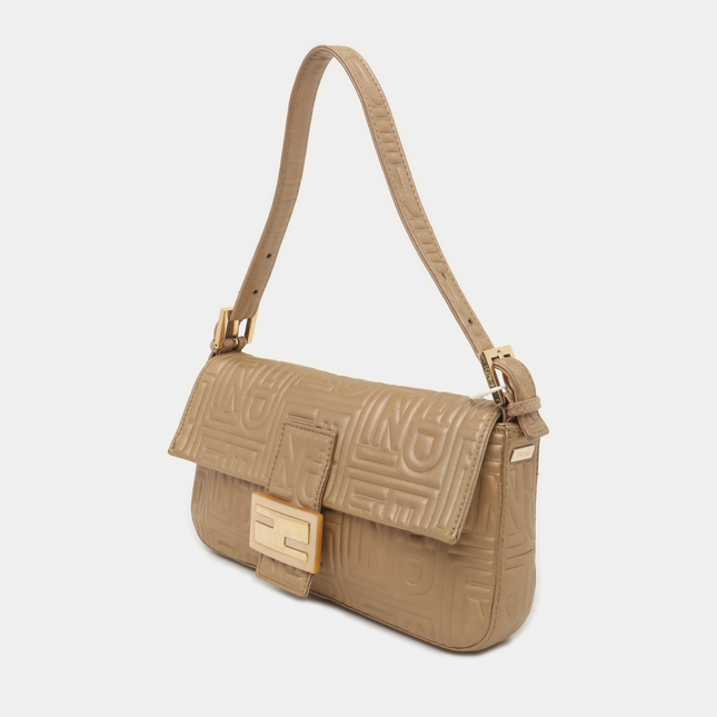 Fendi Baguette 1997 Re-edition 3D Embossed Gold Leather Shoulder bag