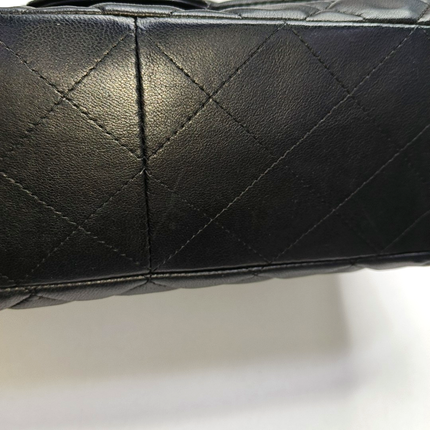 Chanel Classic Flap Jumbo Black Lambskin Leather Single Flap with Silver Hardware