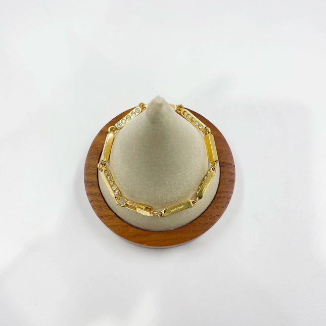 Celine Bracelet Vintage Gold Plated Crystals Embellished Gold Bar Links