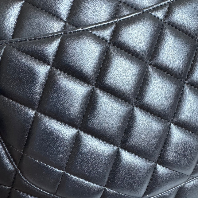 Chanel Classic Flap Maxi Black Lambskin Leather Double Flap with Gold-tone Hardware
