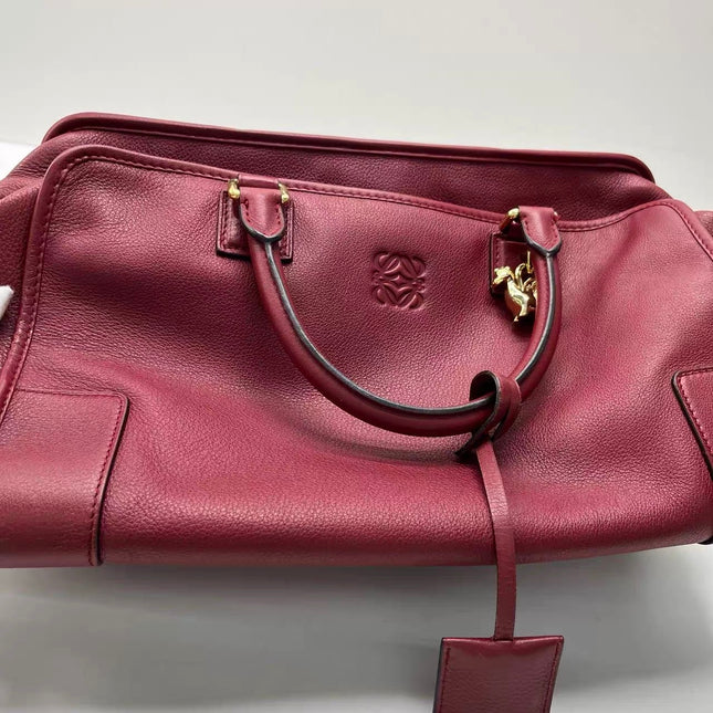 Loewe Amazona 36 Medium Burgundy Leather Dragon Lock Gold-tone Hardware