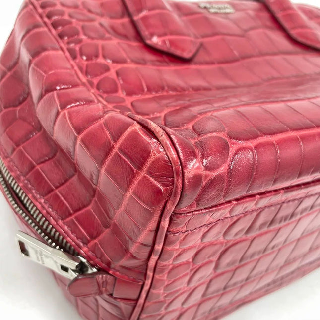 Prada Inside Bag Red Crocodile Leather Pink Lambskin Leather Interior Medium
