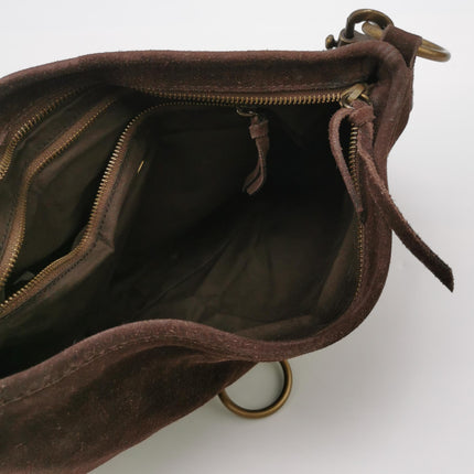 Miu Miu Brown Suede Leather Shoulder Bag Snap Hook