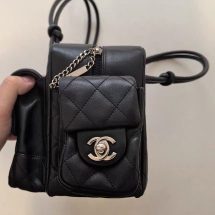 Chanel Cambon Multi-pocket Ligne Reporter Bag Medium Black Calfskin Leather