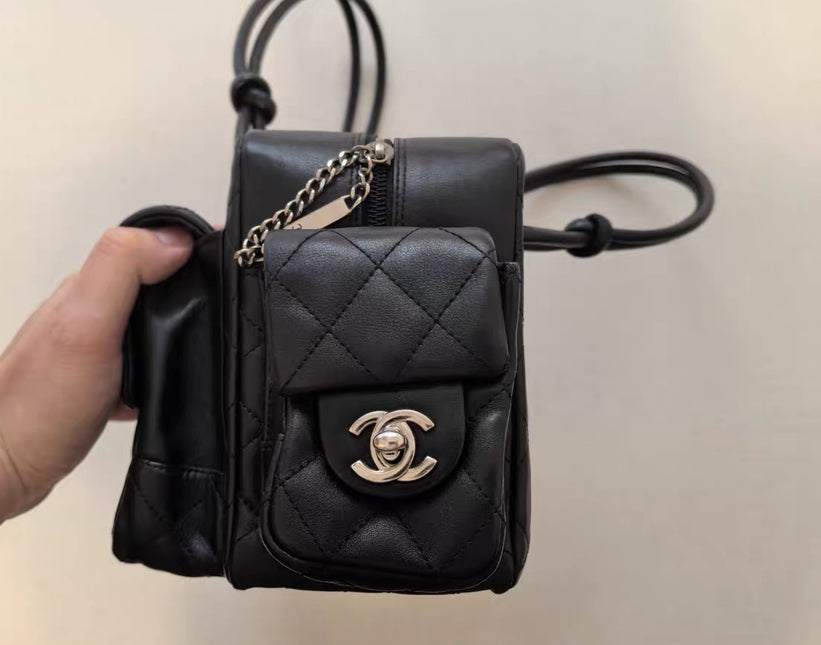 Chanel Cambon Multi-pocket Ligne Reporter Bag Medium Black Calfskin Leather