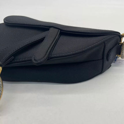 Dior Saddle Mini Silk Handbag Black with crystals
