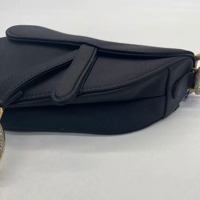 Dior Saddle Mini Silk Handbag Black with crystals