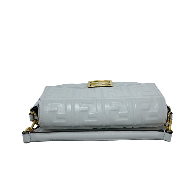 Sold FENDI Baguette White Leather 3D FF Motif Crossbody