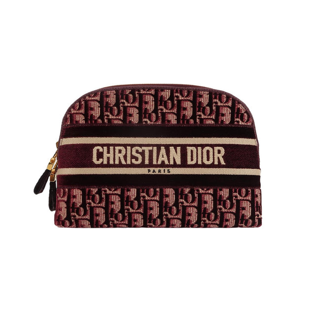 Christian Dior Velvet Oblique Cosmetic Pouch Burgundy-Luxbags