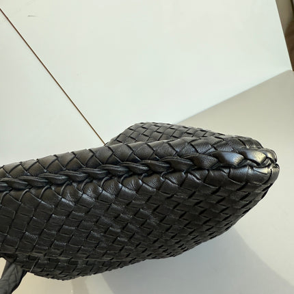 Bottega Veneta Veneta Intrecciato Hobo Bag Medium Black Leather 47cm