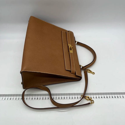 Hermes Kelly 32 Sellier Vintage Gold Epsom Leather Gold Hardware With Strap 1990
