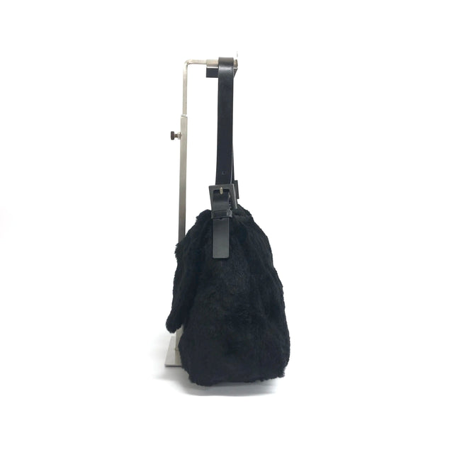 Fendi Mamma Baguette Black Faux Fur Shoulder Bag