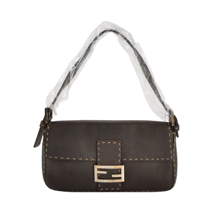 Fendi Baguette Selleria Calfskin Leather Brown Shoulder Bag-Luxbags