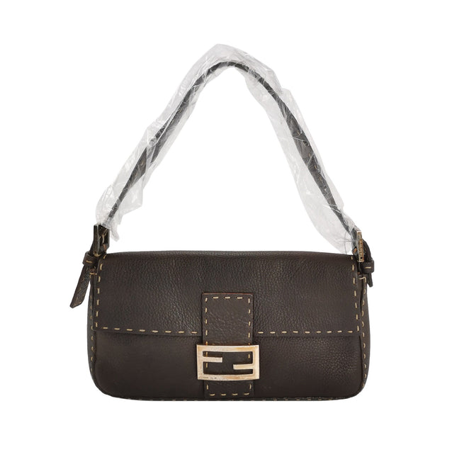 Fendi Baguette Selleria Calfskin Leather Brown Shoulder Bag-Luxbags