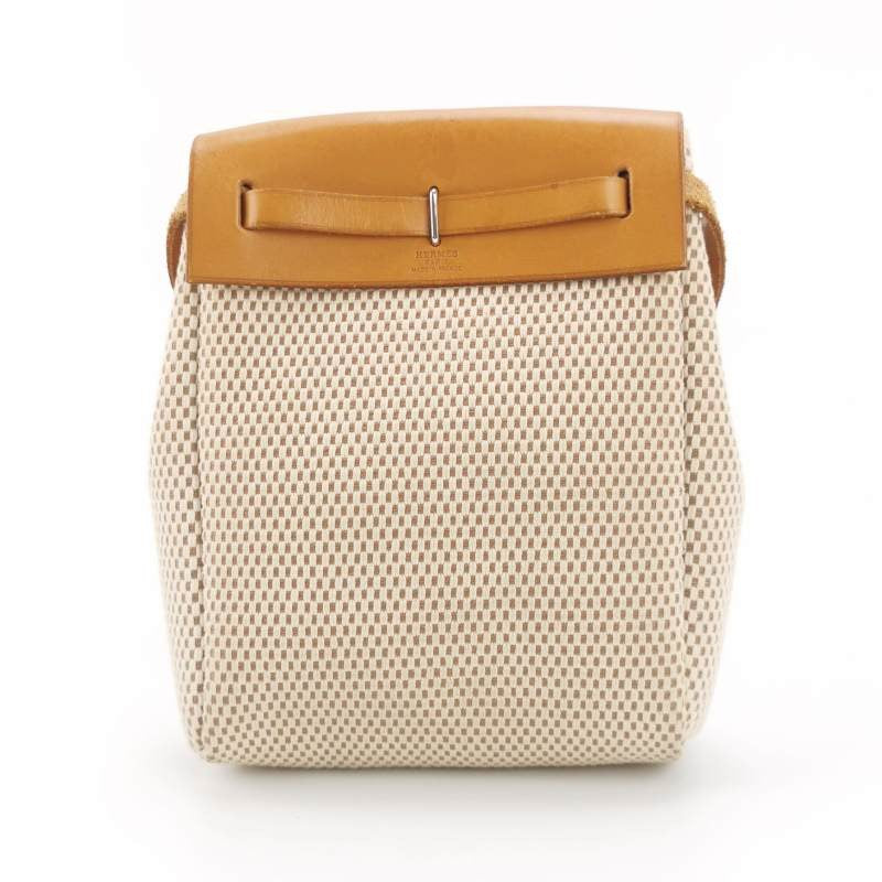 Hermes Herbag Mini Beige and Black Canvas Silver-tone Hardware Crossbody Bag