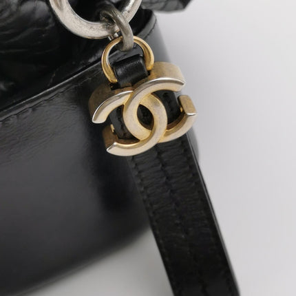 Chanel Gabrielle Large Tote Black Crumbled Calfskin Leather Silver Hardware