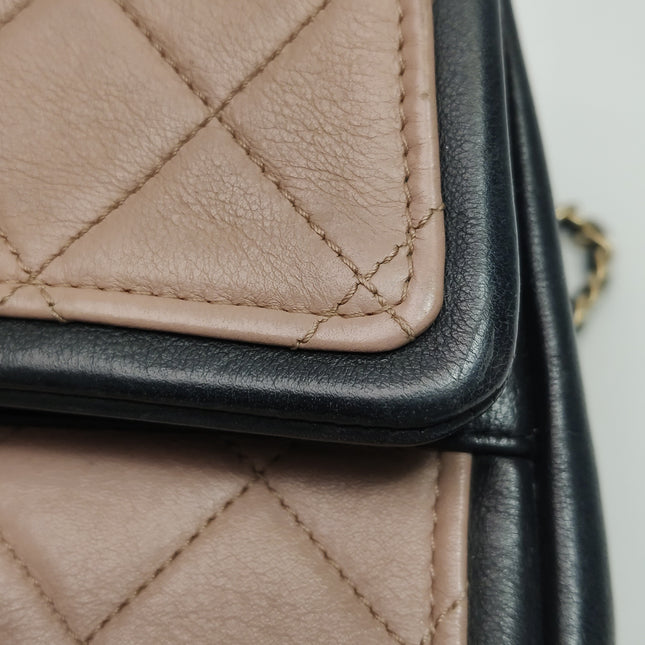 Chanel Classic Flap Bag Calfskin Leather 2014 Medium Nude Pink with Black Trim