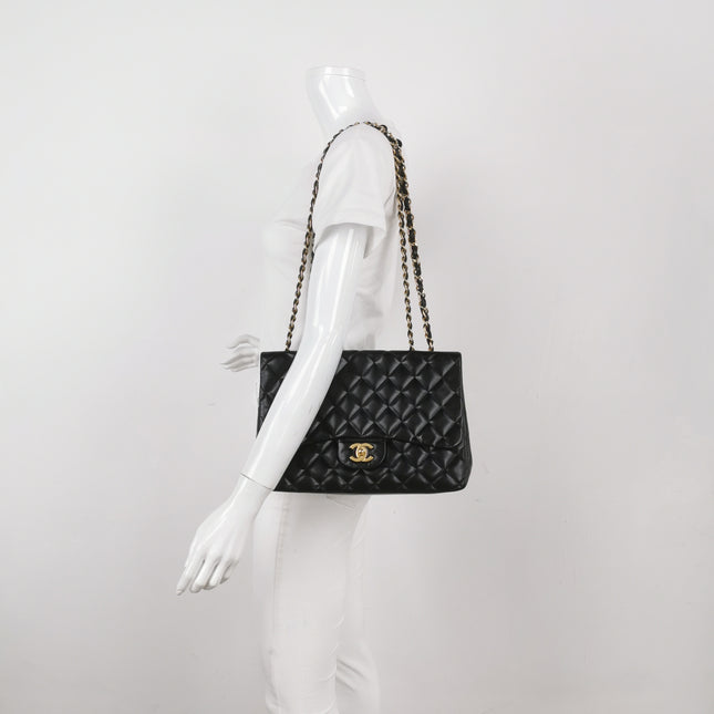Chanel Classic Flap Jumbo Black Lambskin Leather Single Flap Gold Hardware 2009-2010