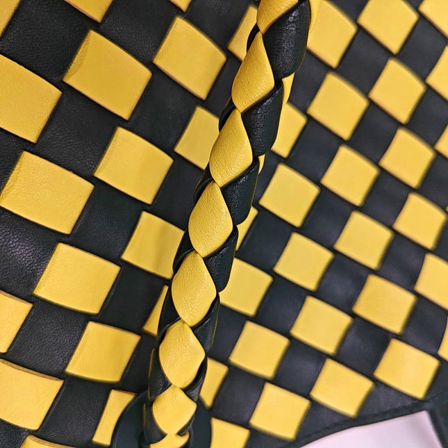 Bottega Veneta Andiamo Large Yellow and Green Checkered Intrecciato Leather Handbag