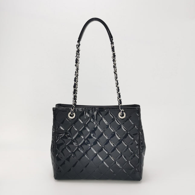Chanel Coco Shine Small Tote Black Quilted Patent Leather Silver Hardware 2014-15