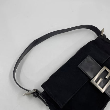 FENDI Baguette Vintage Black Cloth Silver Hardware