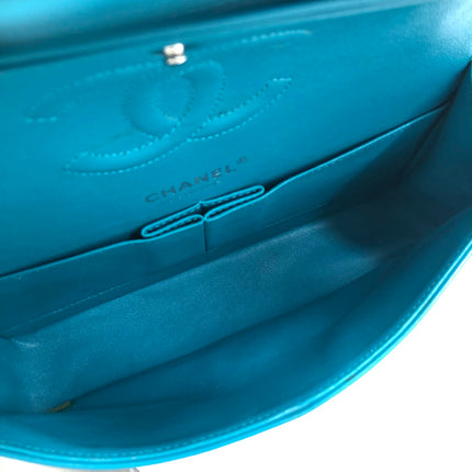 Chanel Classic Flap Medium Teal Blue Green Patent Leather Silver Hardware 2014-15