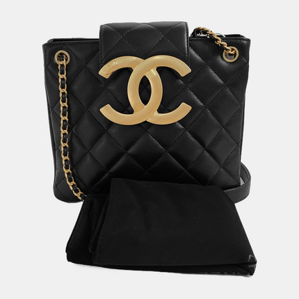 Chanel CC Small Shoulder Bag Giant Gold-tone CC Logo Black Lambskin Leather