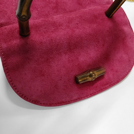 Gucci Bamboo 1947 Night Super Mini Pink Suede Evening Bag with Chain