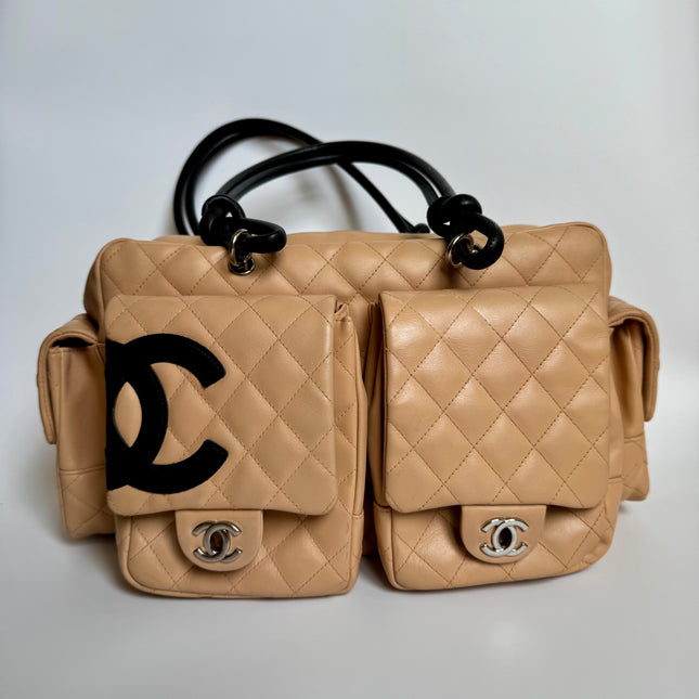 Chanel Cambon Multi-pocket Ligne Reporter Bag Large Beige Calfskin Leather