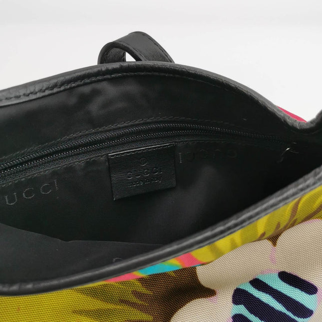 Gucci Jackie Vintage Mini Multicolor Floral Canvas Black Leather Shoulder Bag